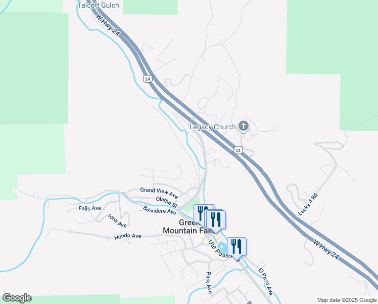 map of restaurants, bars, coffee shops, grocery stores, and more near 10640 Green Mountain Falls Road in Green Mountain Falls