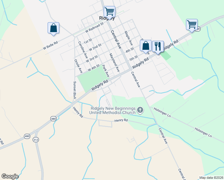 map of restaurants, bars, coffee shops, grocery stores, and more near 12094 Douglas Street in Ridgely