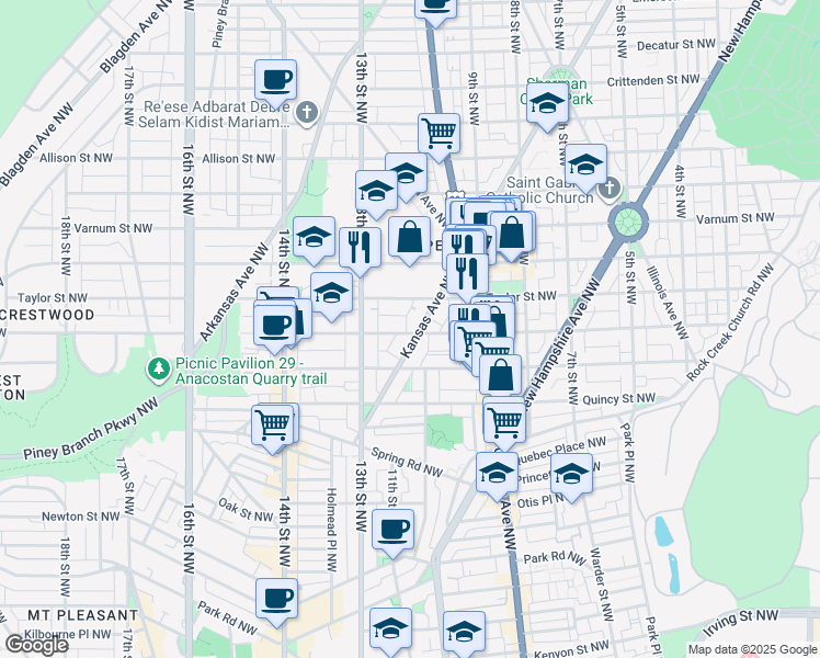 map of restaurants, bars, coffee shops, grocery stores, and more near 101 Independence Avenue Southeast in Washington