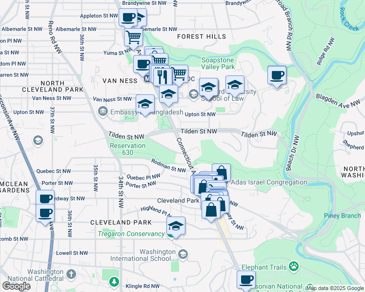 map of restaurants, bars, coffee shops, grocery stores, and more near 101 Independence Avenue Southeast in Washington
