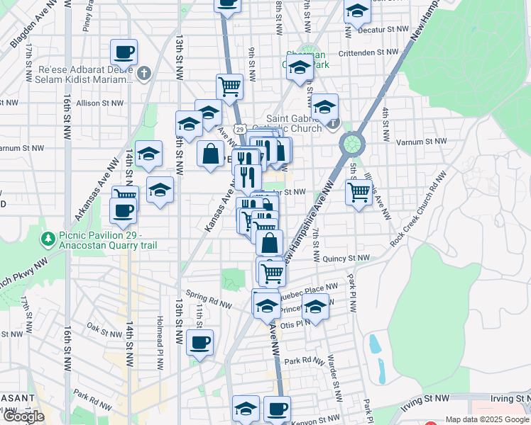 map of restaurants, bars, coffee shops, grocery stores, and more near 101 Independence Avenue Southeast in Washington