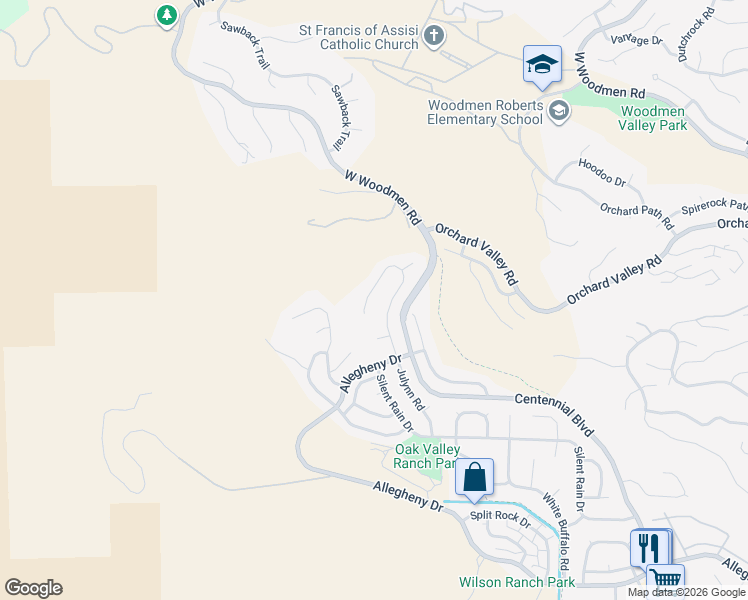 map of restaurants, bars, coffee shops, grocery stores, and more near 7590 Julynn Road in Colorado Springs
