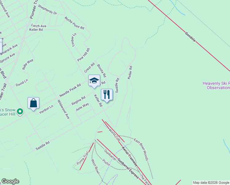 map of restaurants, bars, coffee shops, grocery stores, and more near 3945 Saddle Road in South Lake Tahoe