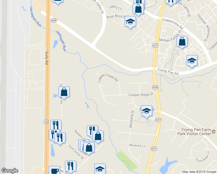 map of restaurants, bars, coffee shops, grocery stores, and more near 13701 Copper Creek Court in Herndon