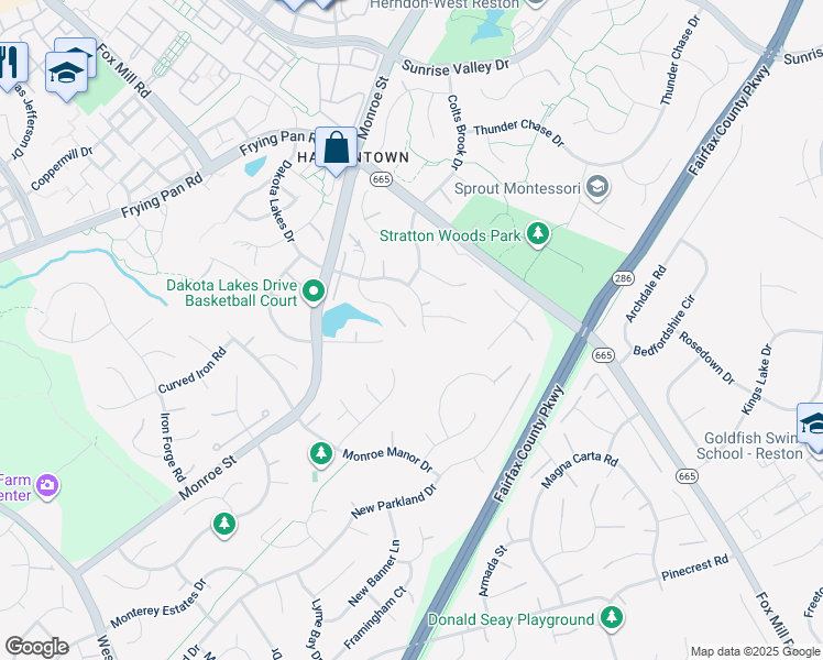map of restaurants, bars, coffee shops, grocery stores, and more near 2523 Glenlawn Place in Herndon