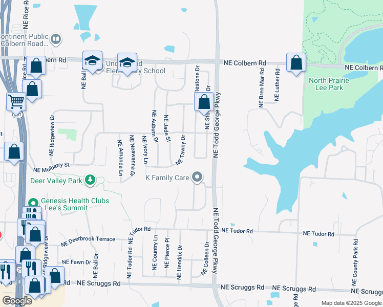 map of restaurants, bars, coffee shops, grocery stores, and more near 1508 Northeast Whitestone Drive in Lee's Summit
