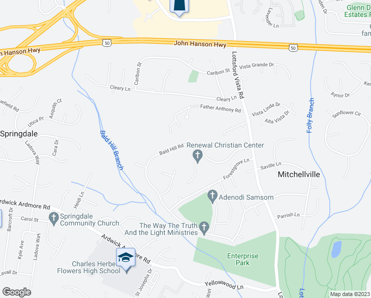 map of restaurants, bars, coffee shops, grocery stores, and more near 9612 Bald Hill Road in Bowie