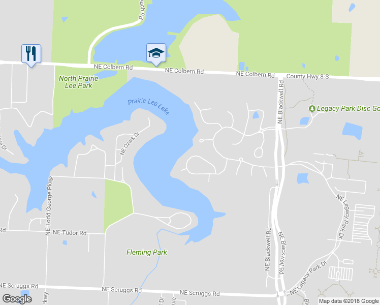 map of restaurants, bars, coffee shops, grocery stores, and more near 2333 Northeast Lake Breeze Lane in Lee's Summit