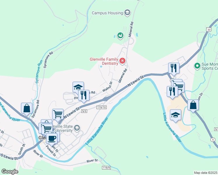 map of restaurants, bars, coffee shops, grocery stores, and more near 510128 Walnut St in Glenville