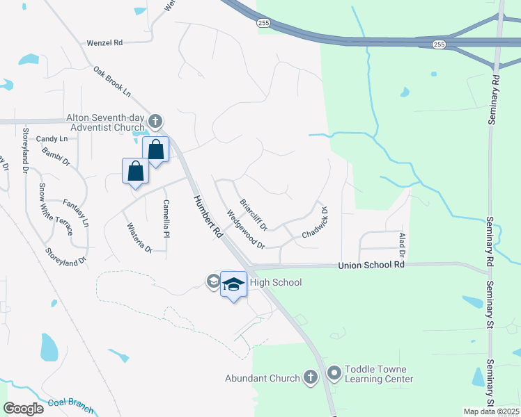 map of restaurants, bars, coffee shops, grocery stores, and more near 4432 Thatcher Road in Alton