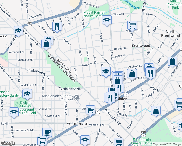 map of restaurants, bars, coffee shops, grocery stores, and more near 101 Independence Avenue Southeast in Washington