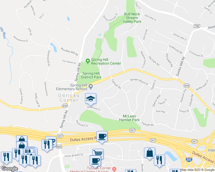 map of restaurants, bars, coffee shops, grocery stores, and more near 8106 Touchstone Terrace in McLean