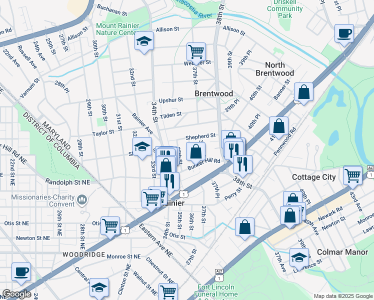 map of restaurants, bars, coffee shops, grocery stores, and more near 101 Independence Avenue Southeast in Washington