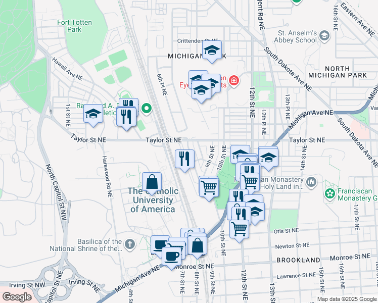 map of restaurants, bars, coffee shops, grocery stores, and more near 101 Independence Avenue Southeast in Washington
