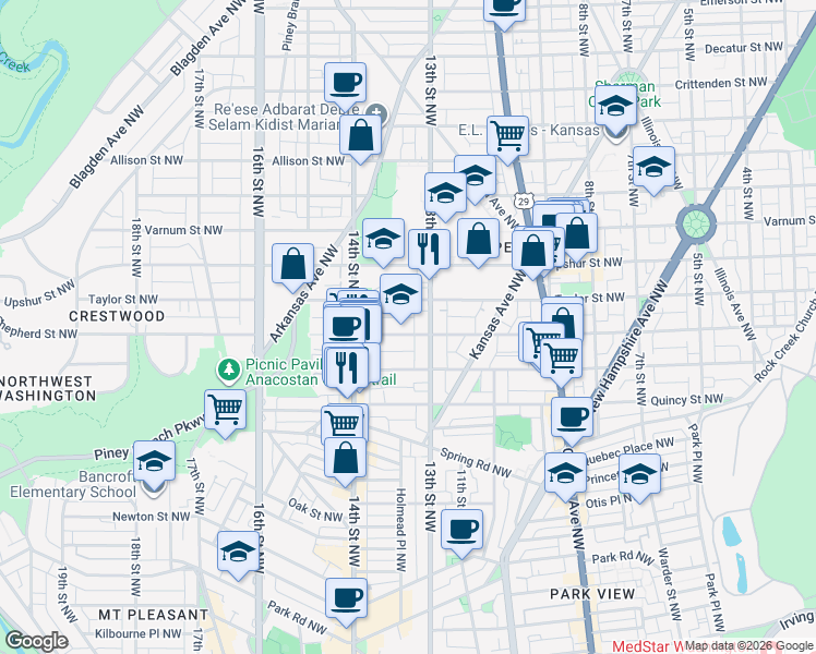 map of restaurants, bars, coffee shops, grocery stores, and more near 101 Independence Avenue Southeast in Washington