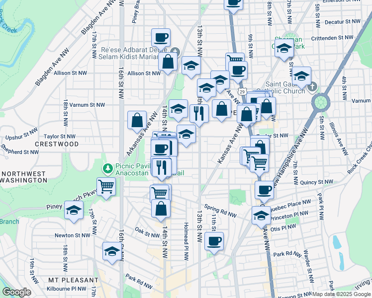 map of restaurants, bars, coffee shops, grocery stores, and more near 101 Independence Avenue Southeast in Washington