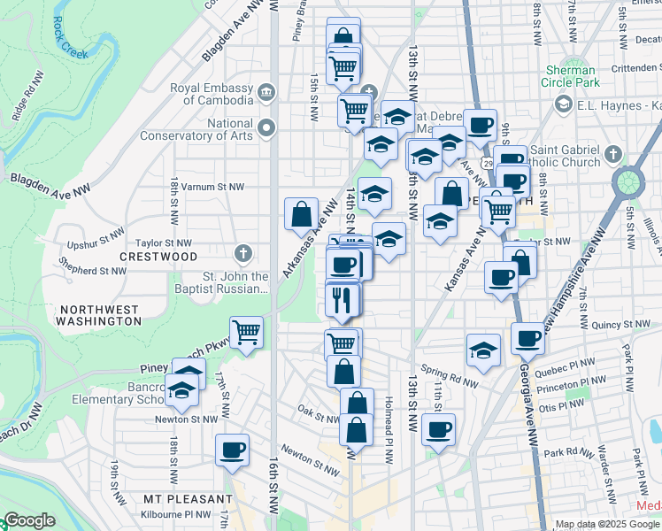 map of restaurants, bars, coffee shops, grocery stores, and more near 101 Independence Avenue Southeast in Washington