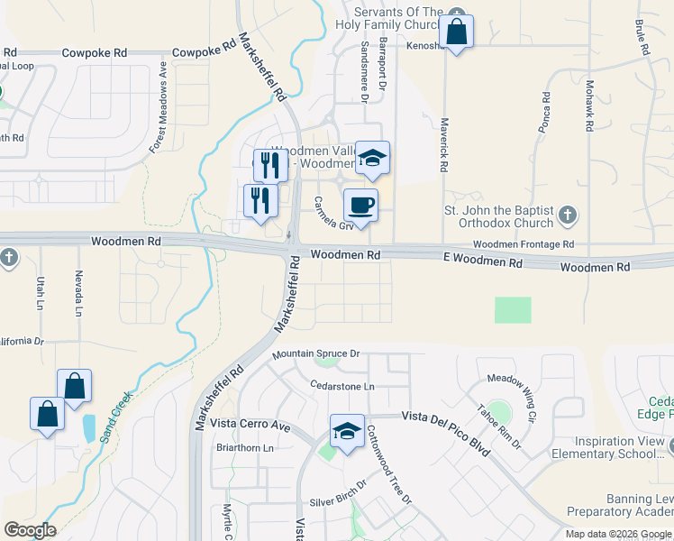 map of restaurants, bars, coffee shops, grocery stores, and more near 7725 East Woodmen Road in Colorado Springs