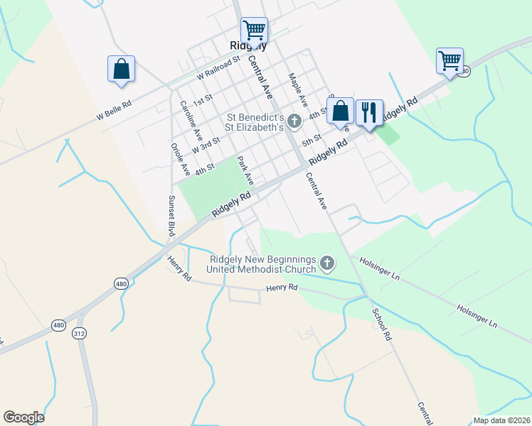 map of restaurants, bars, coffee shops, grocery stores, and more near 12094 Douglas St in Ridgely