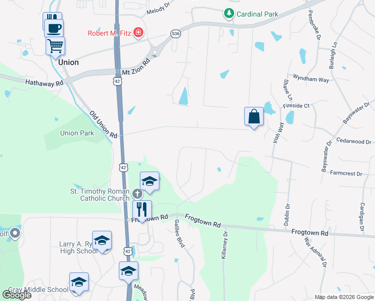 map of restaurants, bars, coffee shops, grocery stores, and more near 10460 Brookhurst Lane North in Union