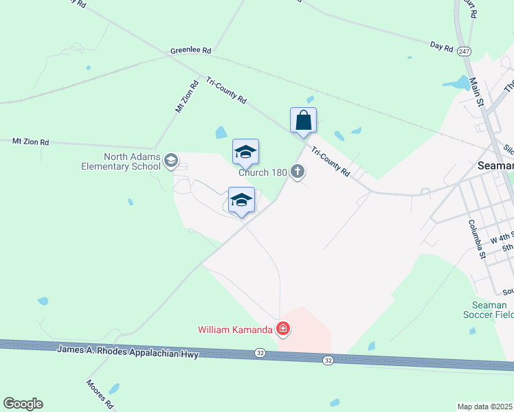 map of restaurants, bars, coffee shops, grocery stores, and more near Green Devil Drive in Seaman