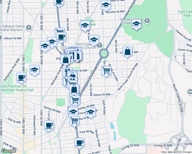 map of restaurants, bars, coffee shops, grocery stores, and more near 541 Shepherd Street Northwest in Washington