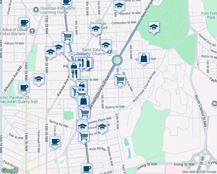 map of restaurants, bars, coffee shops, grocery stores, and more near 539 Shepherd Street Northwest in Washington