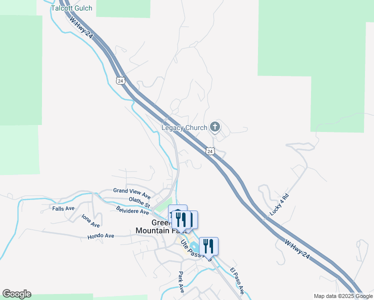 map of restaurants, bars, coffee shops, grocery stores, and more near 10635 Green Mountain Falls Road in Green Mountain Falls