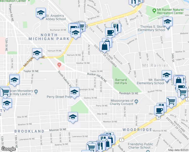 map of restaurants, bars, coffee shops, grocery stores, and more near 101 Independence Avenue Southeast in Washington