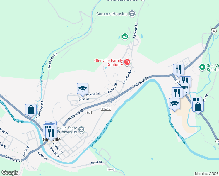 map of restaurants, bars, coffee shops, grocery stores, and more near 274912-510128 Walnut St in Glenville