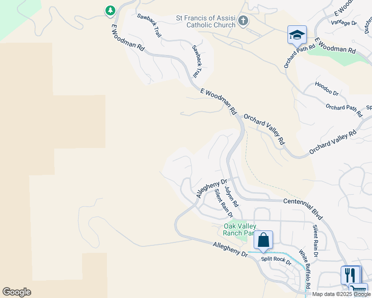 map of restaurants, bars, coffee shops, grocery stores, and more near 7555 Hollandale Drive in Colorado Springs