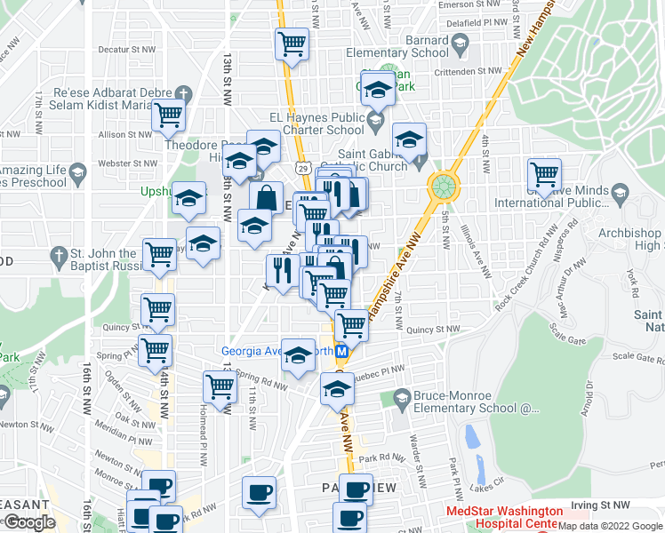 map of restaurants, bars, coffee shops, grocery stores, and more near 101 Independence Avenue Southeast in Washington