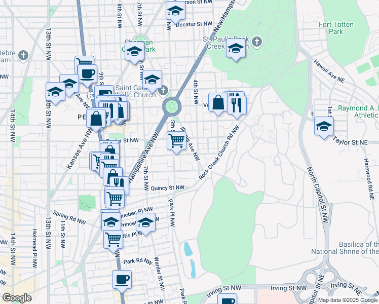 map of restaurants, bars, coffee shops, grocery stores, and more near 4000 Illinois Avenue Northwest in Washington