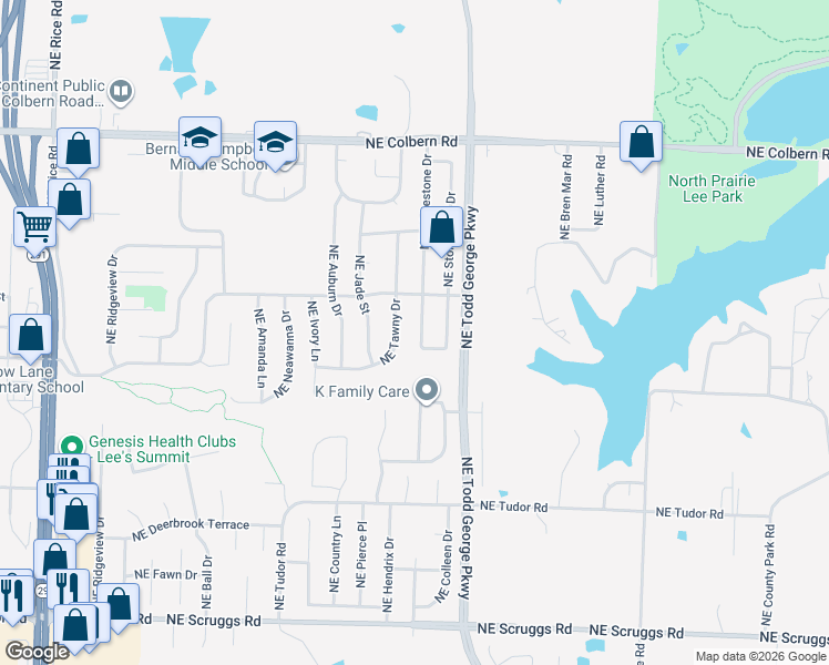 map of restaurants, bars, coffee shops, grocery stores, and more near 1508 Northeast Whitestone Drive in Lee's Summit