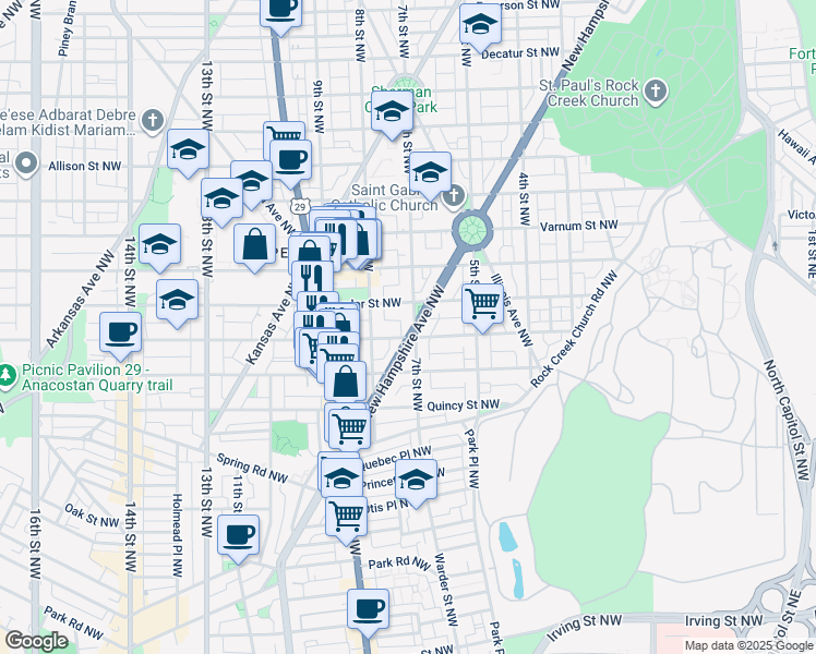 map of restaurants, bars, coffee shops, grocery stores, and more near 4004 New Hampshire Avenue Northwest in Washington