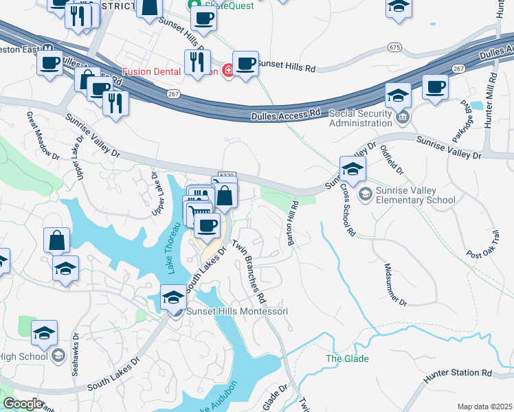 map of restaurants, bars, coffee shops, grocery stores, and more near 11050 Granby Court in Reston