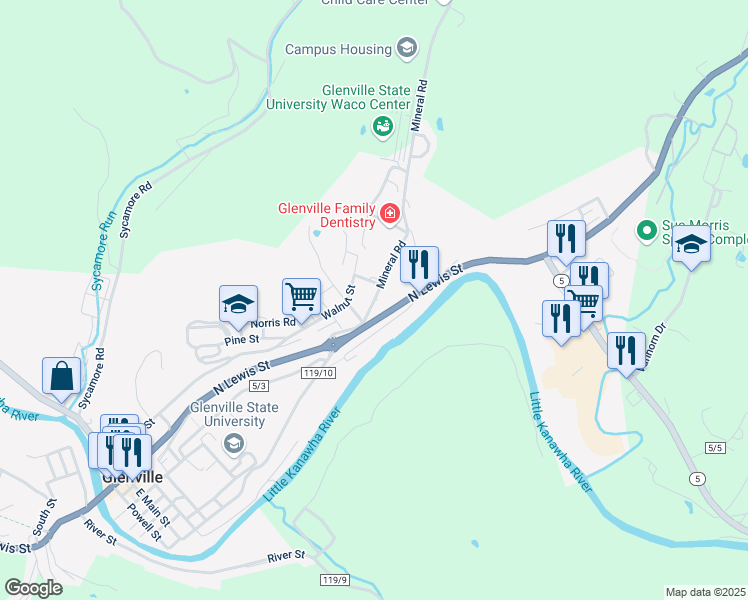 map of restaurants, bars, coffee shops, grocery stores, and more near 663 Mineral Rd in Glenville