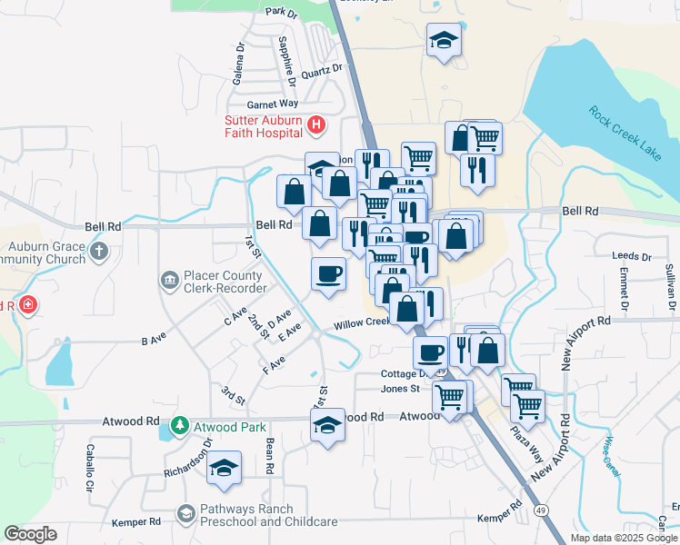 map of restaurants, bars, coffee shops, grocery stores, and more near 11930 Heritage Oak Place in Auburn