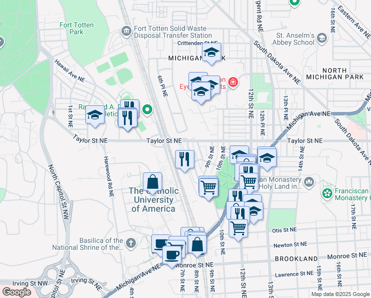 map of restaurants, bars, coffee shops, grocery stores, and more near 101 Independence Avenue Southeast in Washington