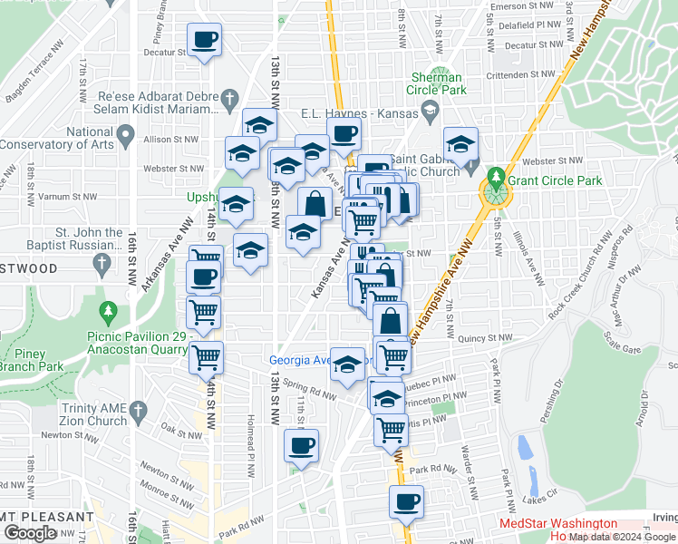 map of restaurants, bars, coffee shops, grocery stores, and more near 101 Independence Avenue Southeast in Washington