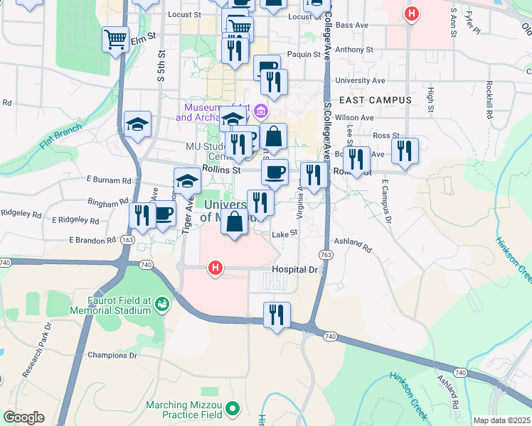 map of restaurants, bars, coffee shops, grocery stores, and more near 850-898 Hitt St in Columbia