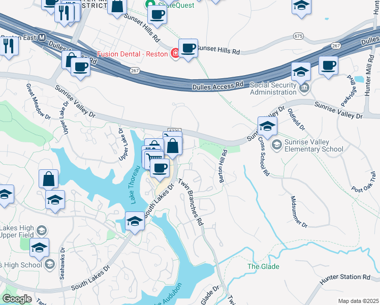 map of restaurants, bars, coffee shops, grocery stores, and more near 1951 Sagewood Lane in Reston