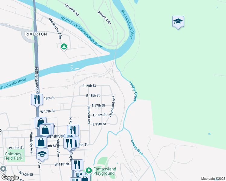 map of restaurants, bars, coffee shops, grocery stores, and more near 1670 Edgemont Avenue in Front Royal