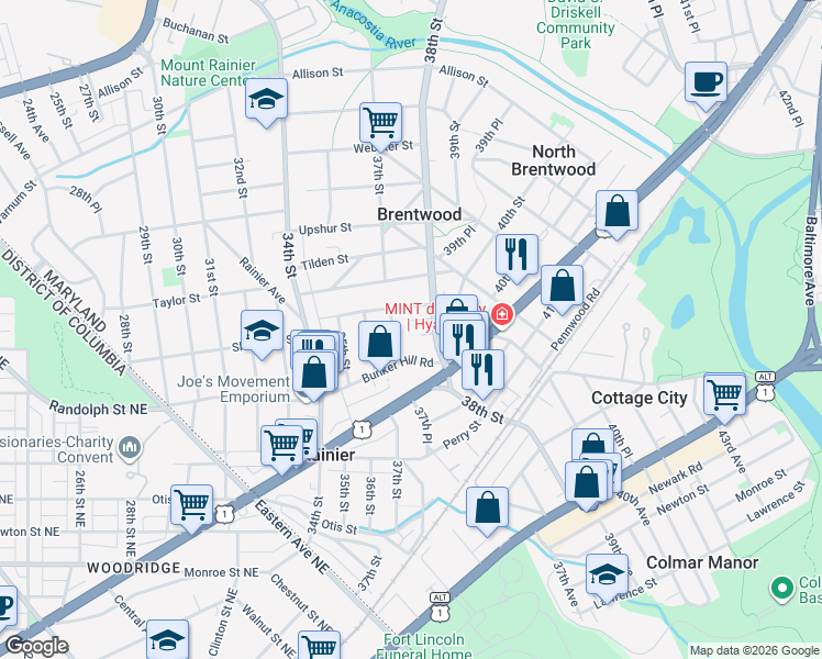 map of restaurants, bars, coffee shops, grocery stores, and more near 101 Independence Avenue Southeast in Washington