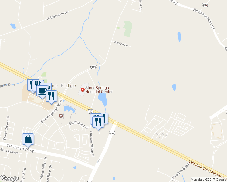 map of restaurants, bars, coffee shops, grocery stores, and more near 24490 Gum Spring Road in Sterling