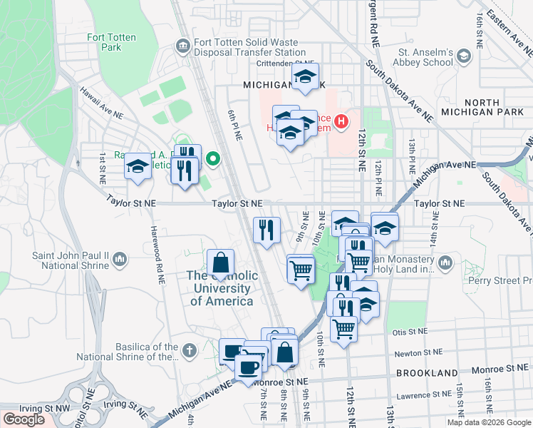map of restaurants, bars, coffee shops, grocery stores, and more near 101 Independence Avenue Southeast in Washington