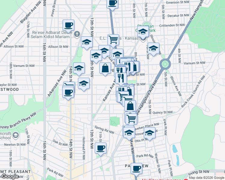 map of restaurants, bars, coffee shops, grocery stores, and more near 101 Independence Avenue Southeast in Washington