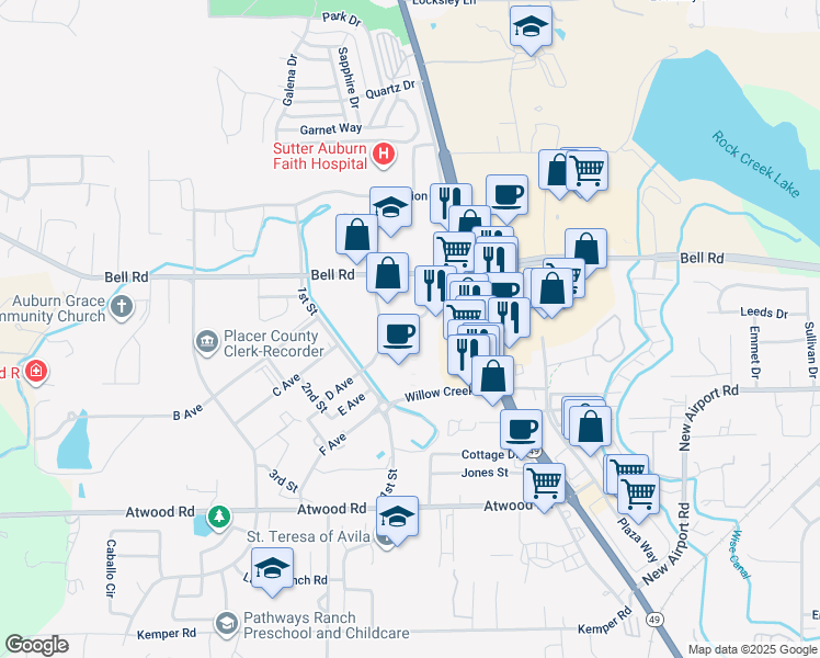 map of restaurants, bars, coffee shops, grocery stores, and more near 11930 Heritage Oak Place in Auburn