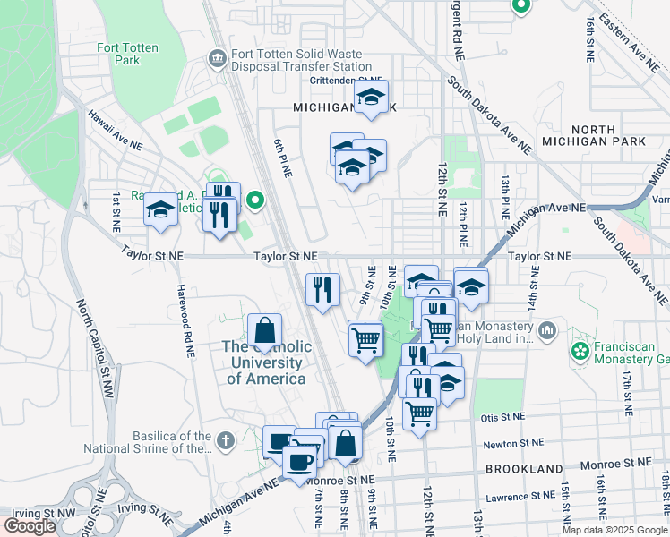 map of restaurants, bars, coffee shops, grocery stores, and more near 101 Independence Avenue Southeast in Washington