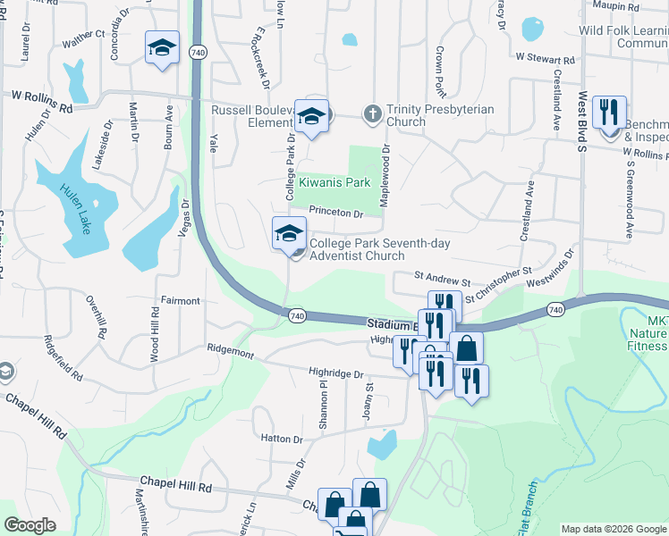 map of restaurants, bars, coffee shops, grocery stores, and more near 1700 Oxford Drive in Columbia